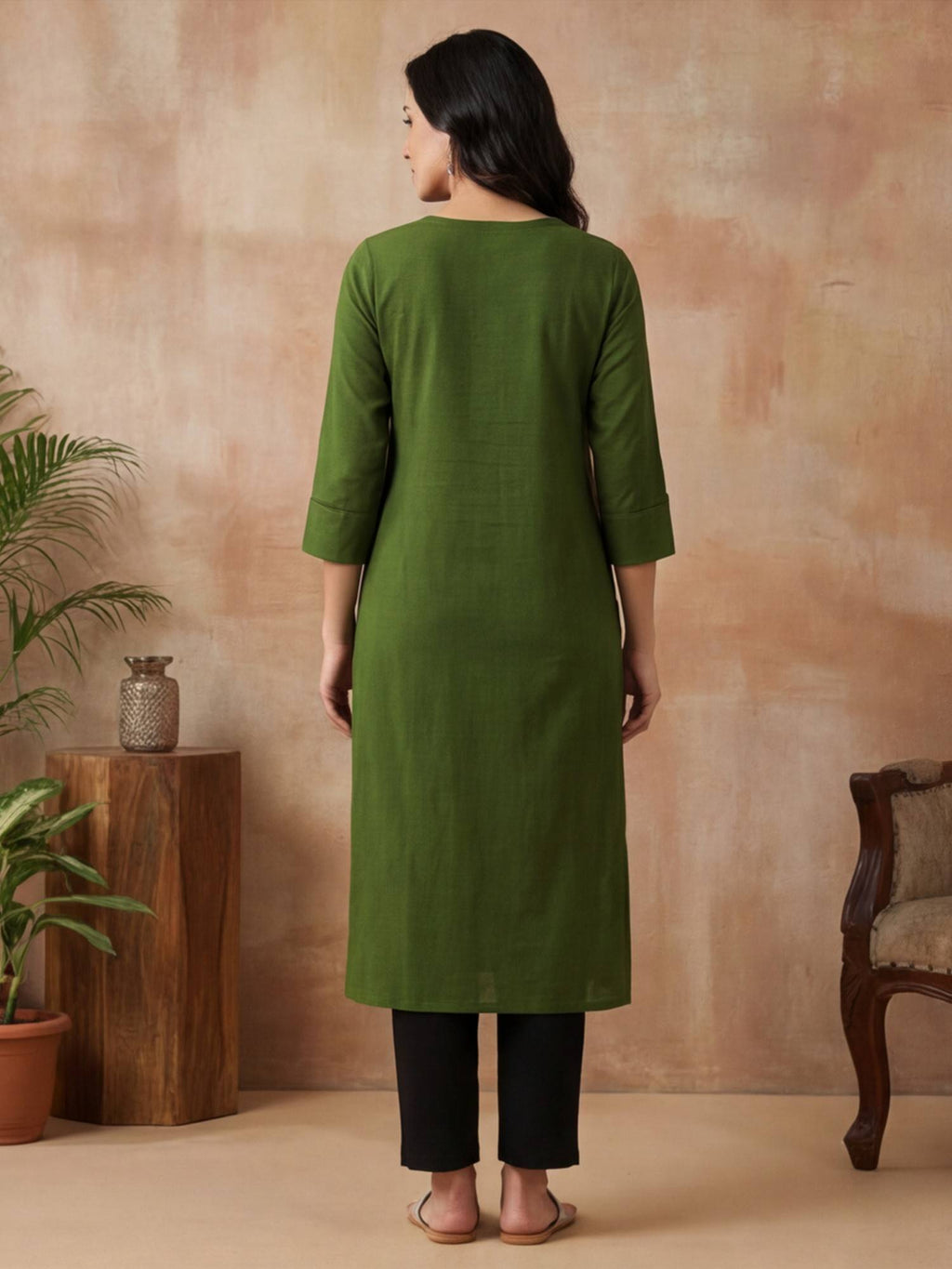 Women Black Woven Design Embroidered Straight Pure Cotton Kurta | KDG - view 15