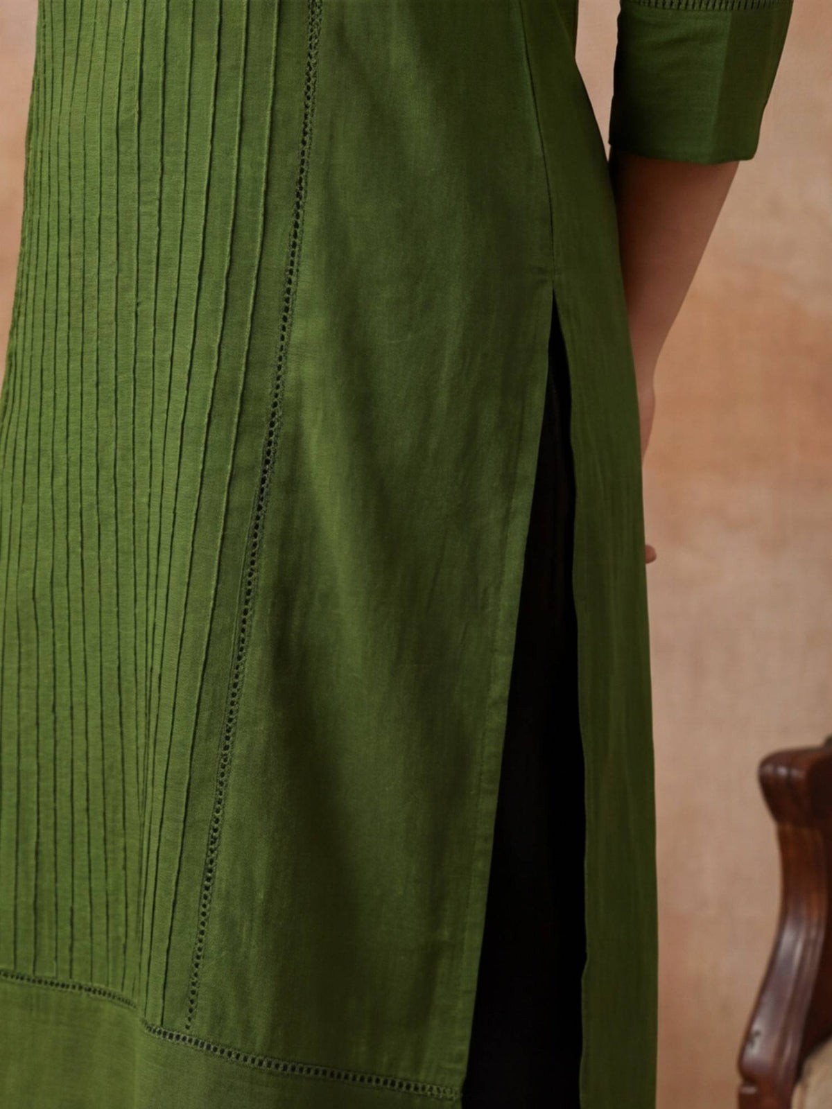 Women Black Woven Design Embroidered Straight Pure Cotton Kurta | KDG - view 18