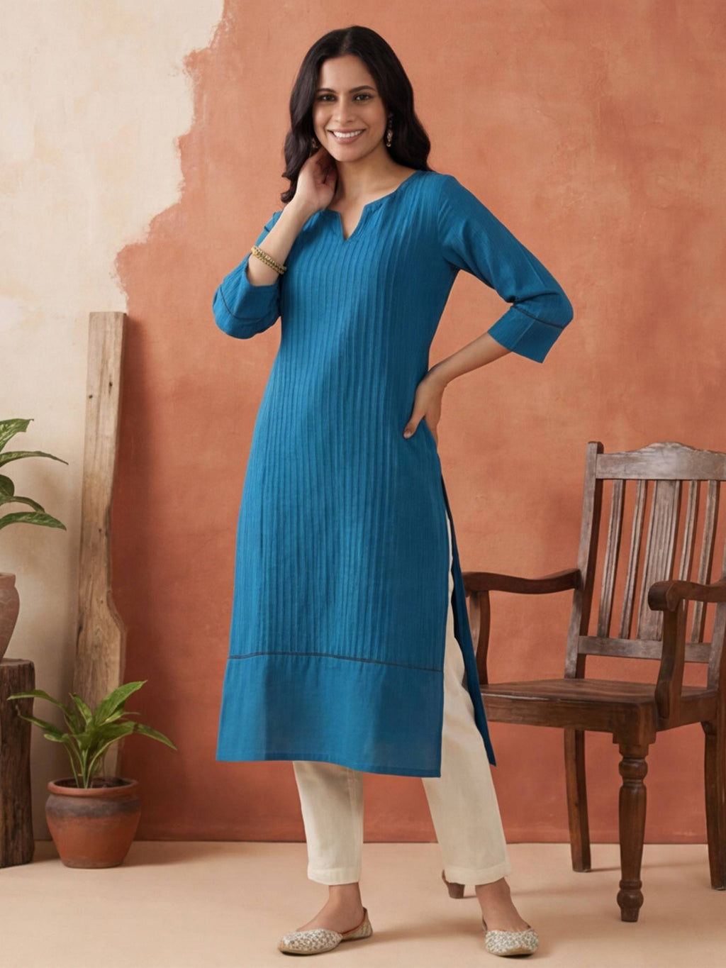 Woven Design Straight Pure Cotton Kurta | FY93 - view 7