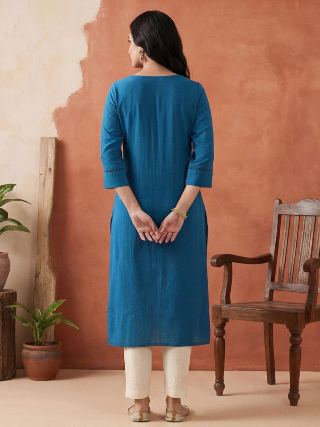 Women Black Woven Design Embroidered Straight Pure Cotton Kurta | FY93 - view 9