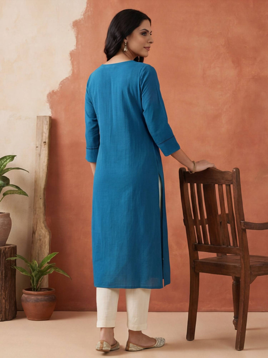 Women Black Woven Design Embroidered Straight Pure Cotton Kurta | KDG - view 10