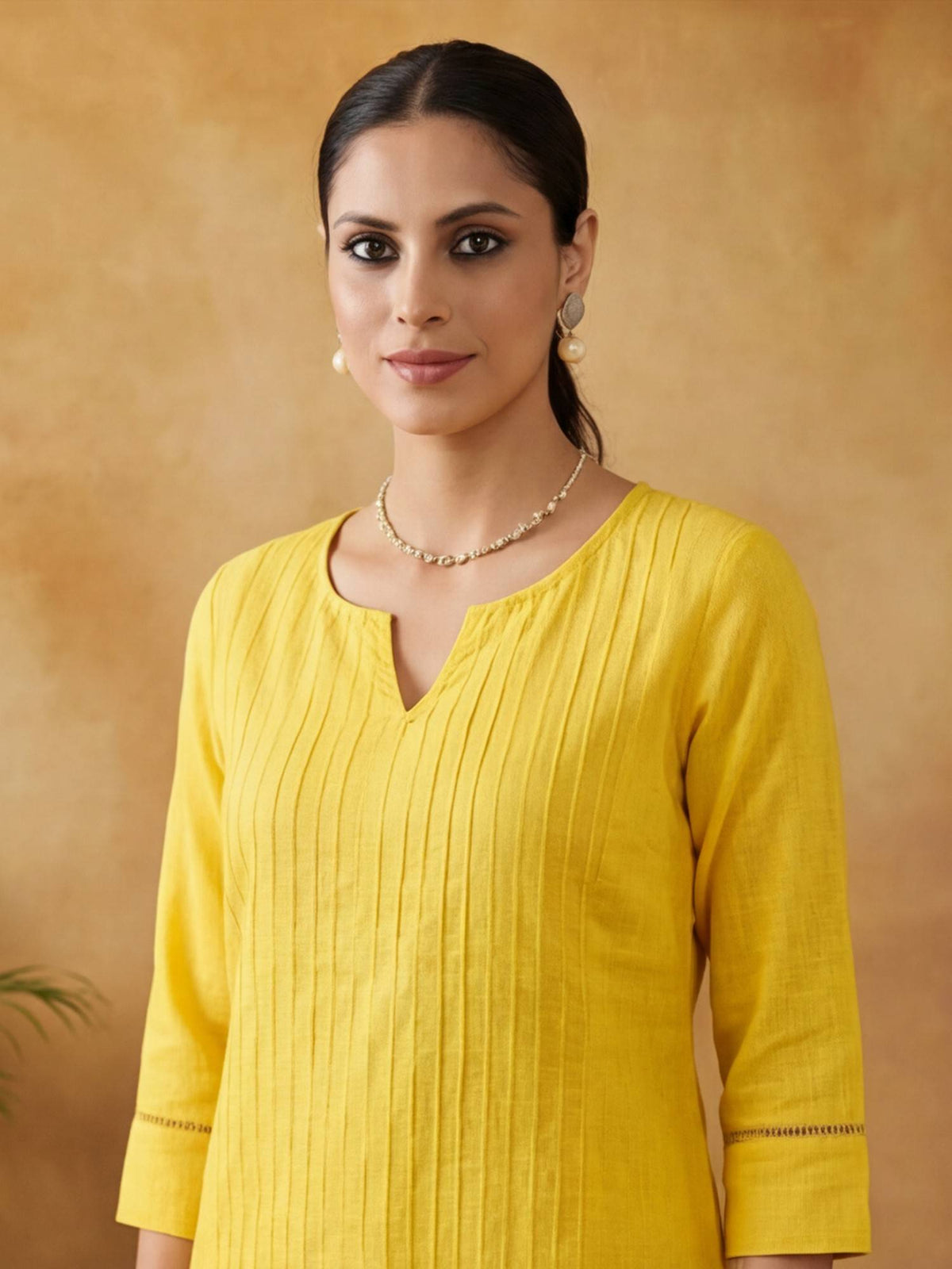 Women Yellow Woven Design Embroidered Straight Pure Cotton Kurta | U3S - view 5