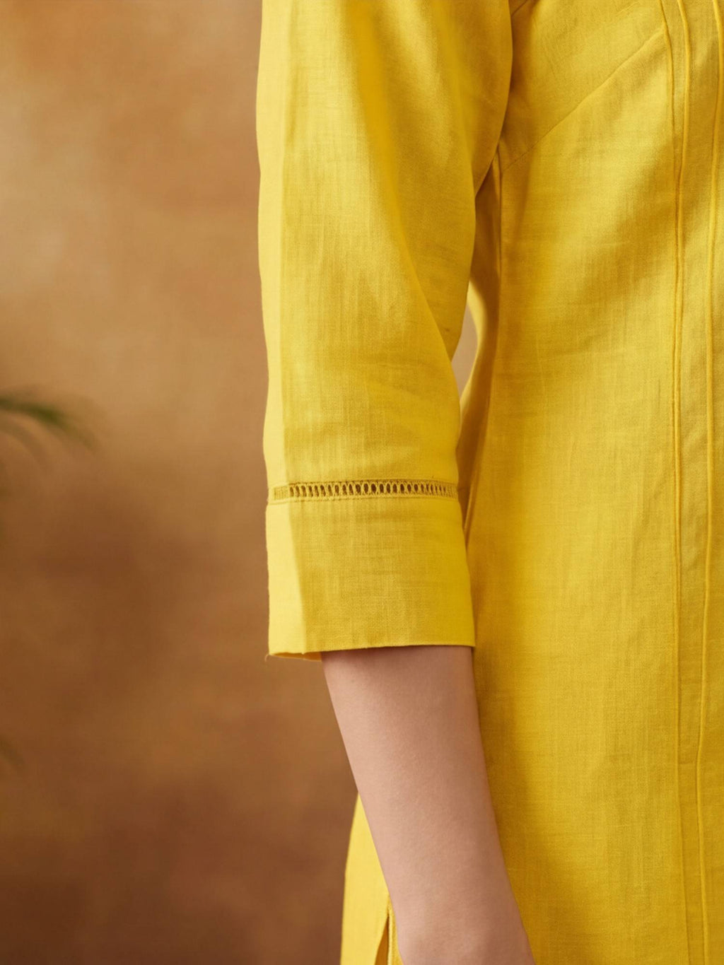 Women Yellow Woven Design Embroidered Straight Pure Cotton Kurta | U3S - view 6