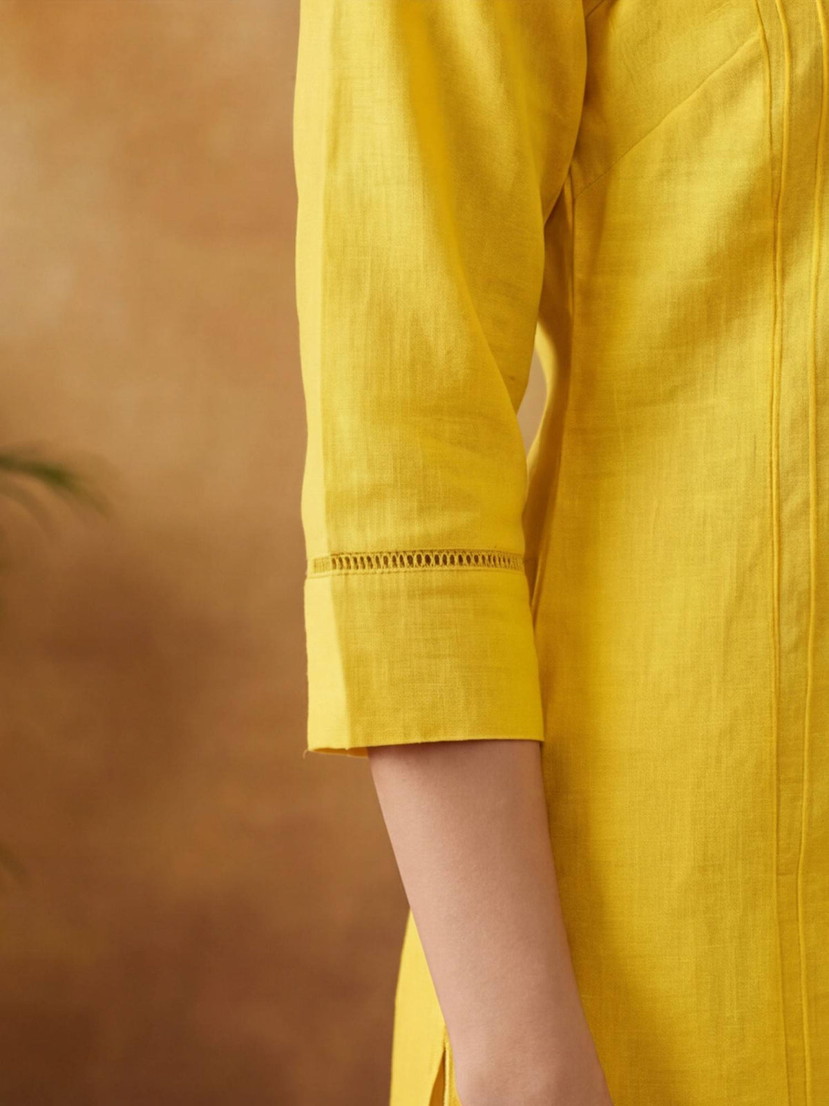 Women Yellow Woven Design Embroidered Straight Pure Cotton Kurta | FY93 - view 6