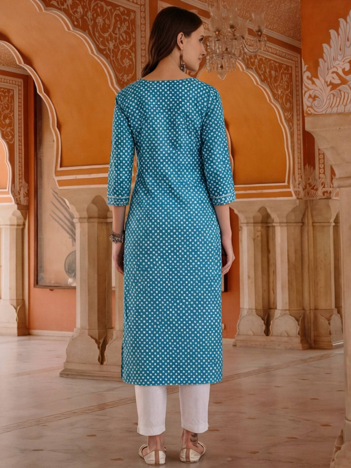 Women Yellow Woven Design Embroidered Straight Pure Cotton Kurta | U3S - view 21