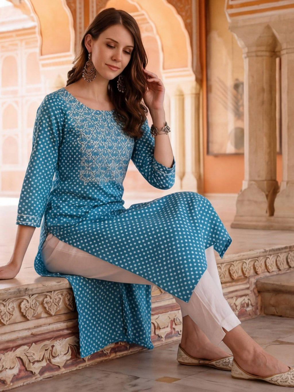 Women Yellow Woven Design Embroidered Straight Pure Cotton Kurta | U3S - view 22