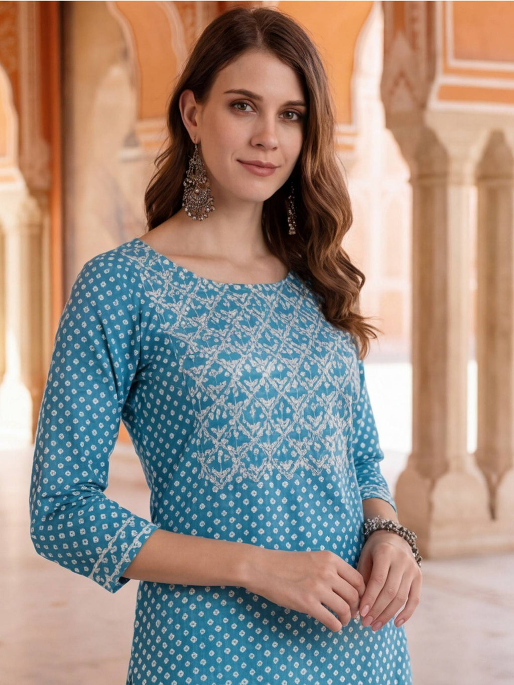 Women Yellow Woven Design Embroidered Straight Pure Cotton Kurta | U3S - view 23