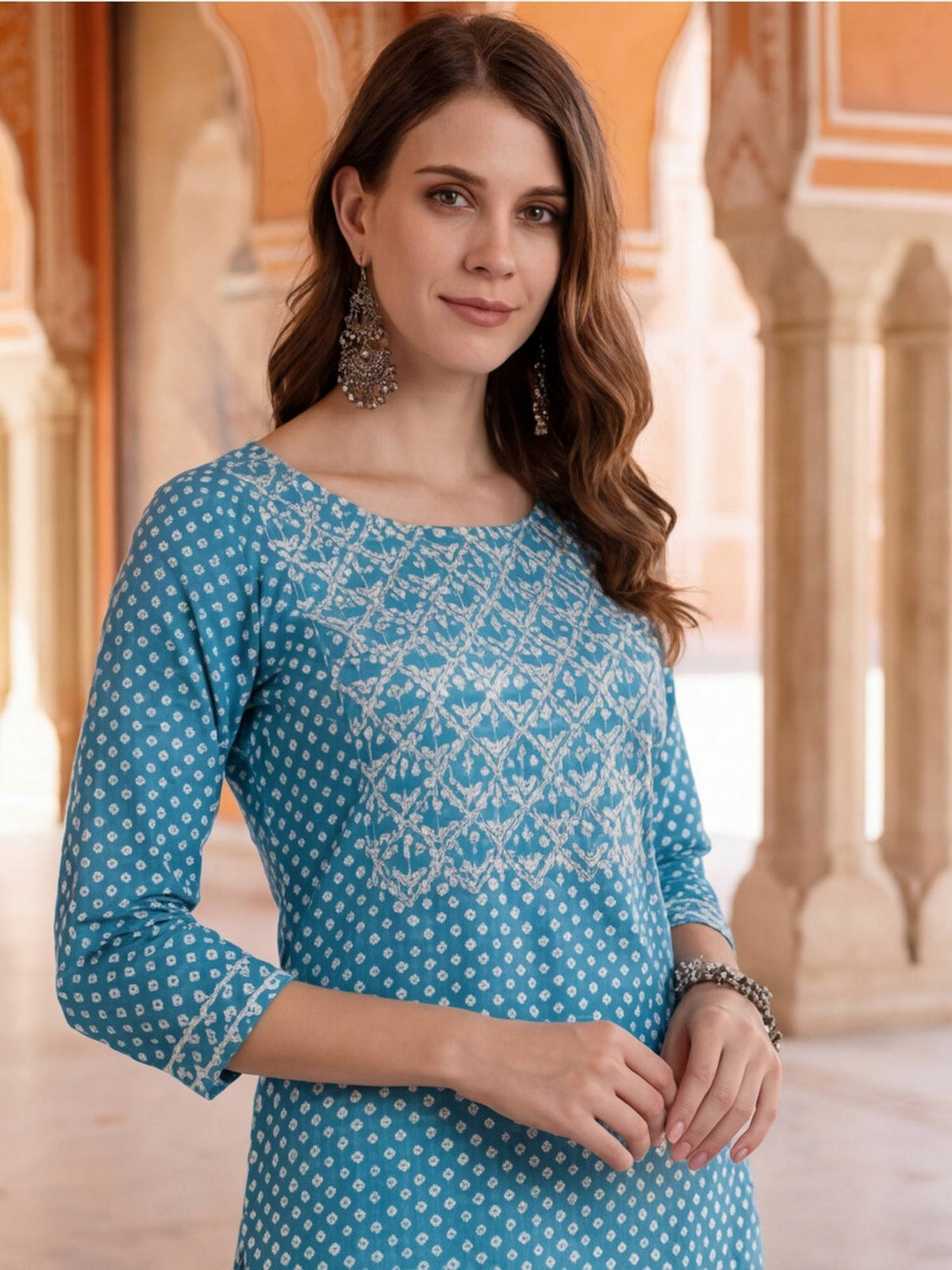 Women Yellow Woven Design Embroidered Straight Pure Cotton Kurta | U3S - view 23