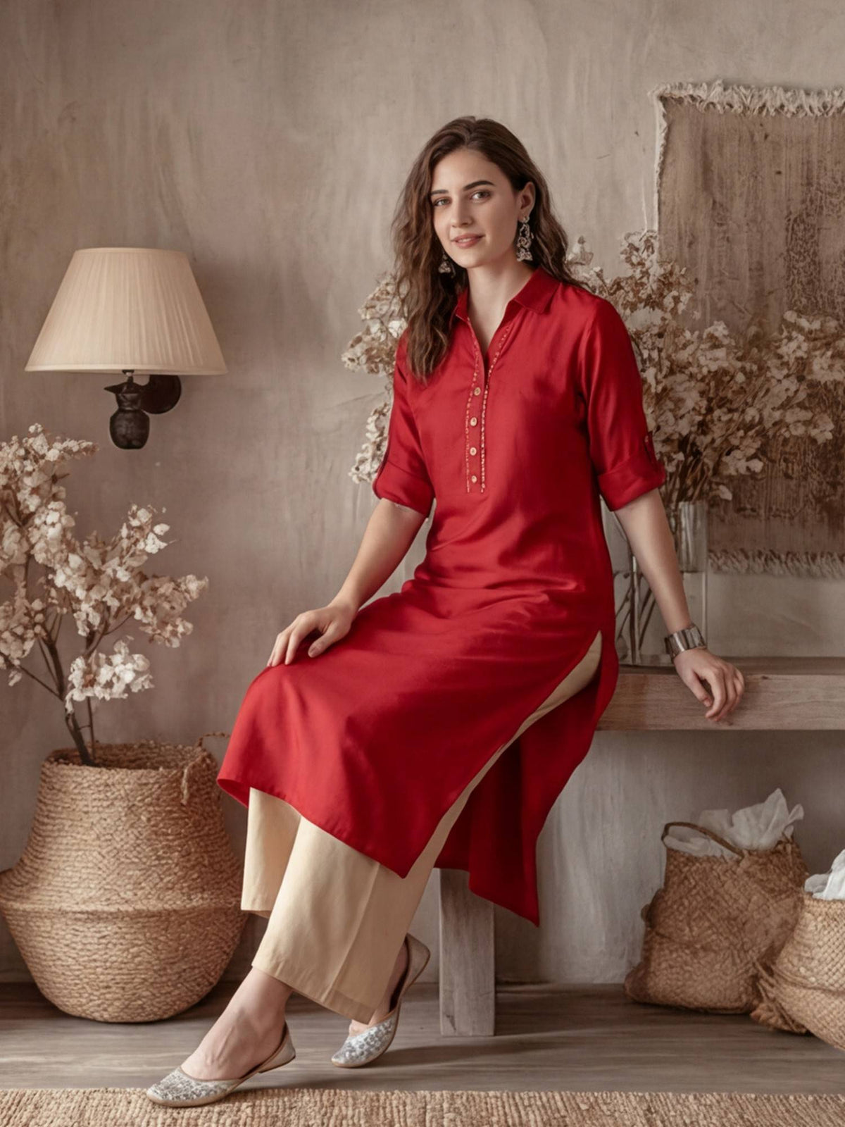 Women Yellow Woven Design Embroidered Straight Pure Cotton Kurta | U3S - view 16