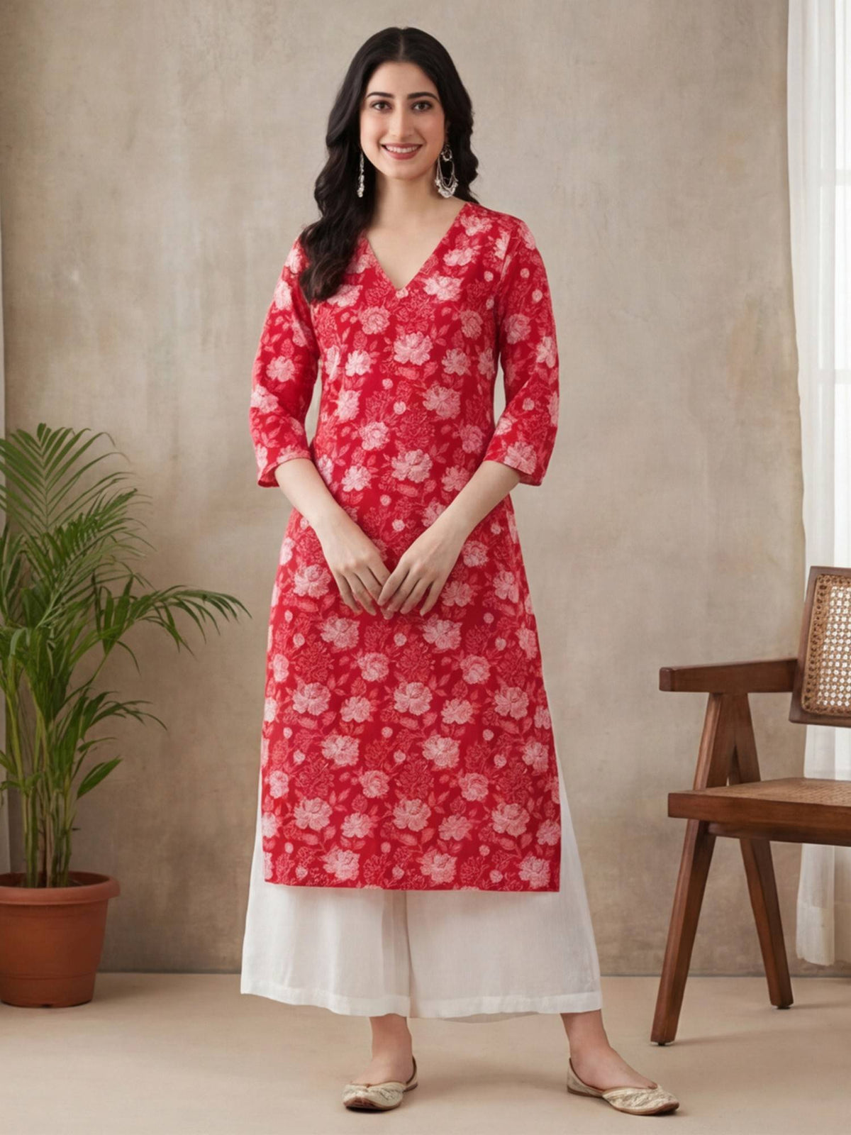 Floral Printed Straight Pure Cotton Kurta | KDG - view 7