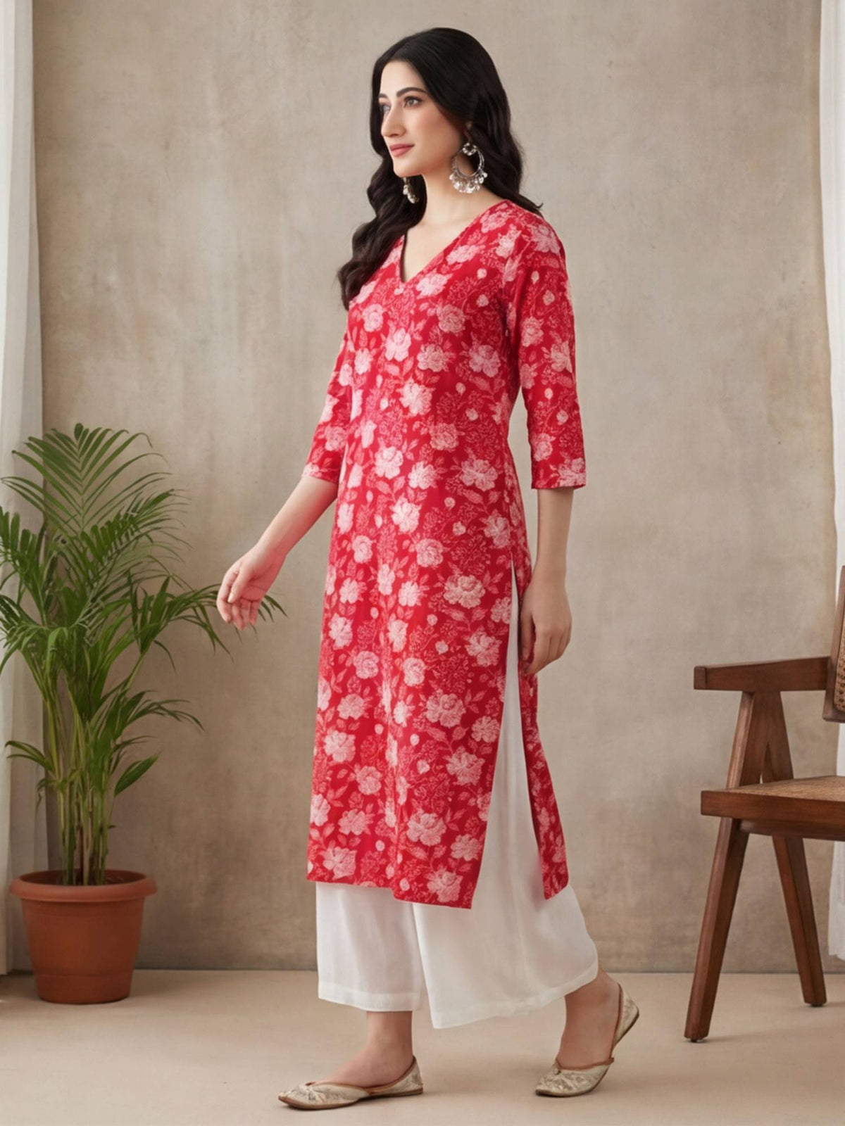Women Navy Blue Floral Embroidered Straight Pure Cotton Kurta | KDG - view 8
