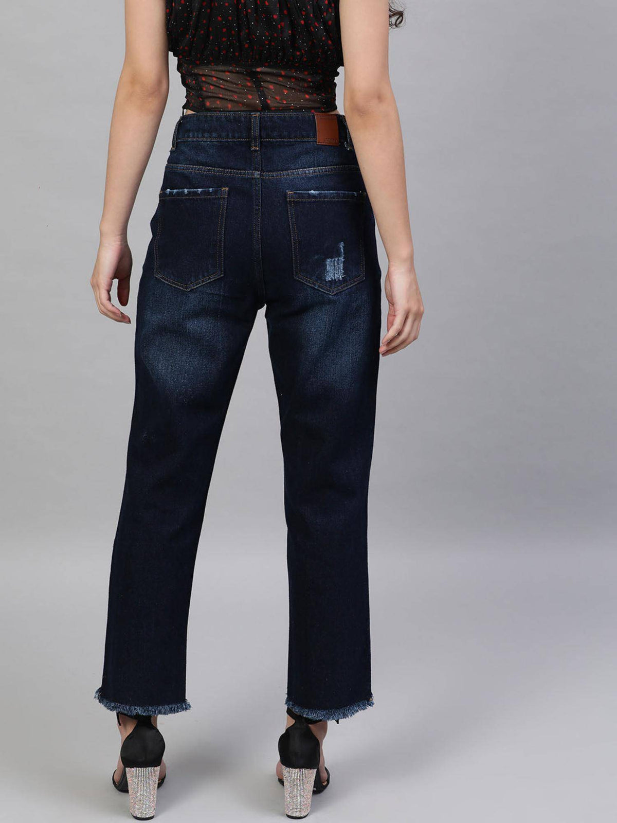Navy Blue Relaxed Fit Mid Rise Distressed Jeans | RF89 - view 3