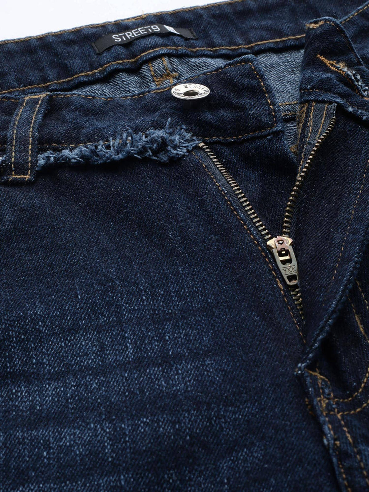 Navy Blue Relaxed Fit Mid Rise Distressed Jeans | RF89 - view 5