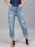 Blue Relaxed Fit Mid Rise Distressed Jeans | RF89 - view 1