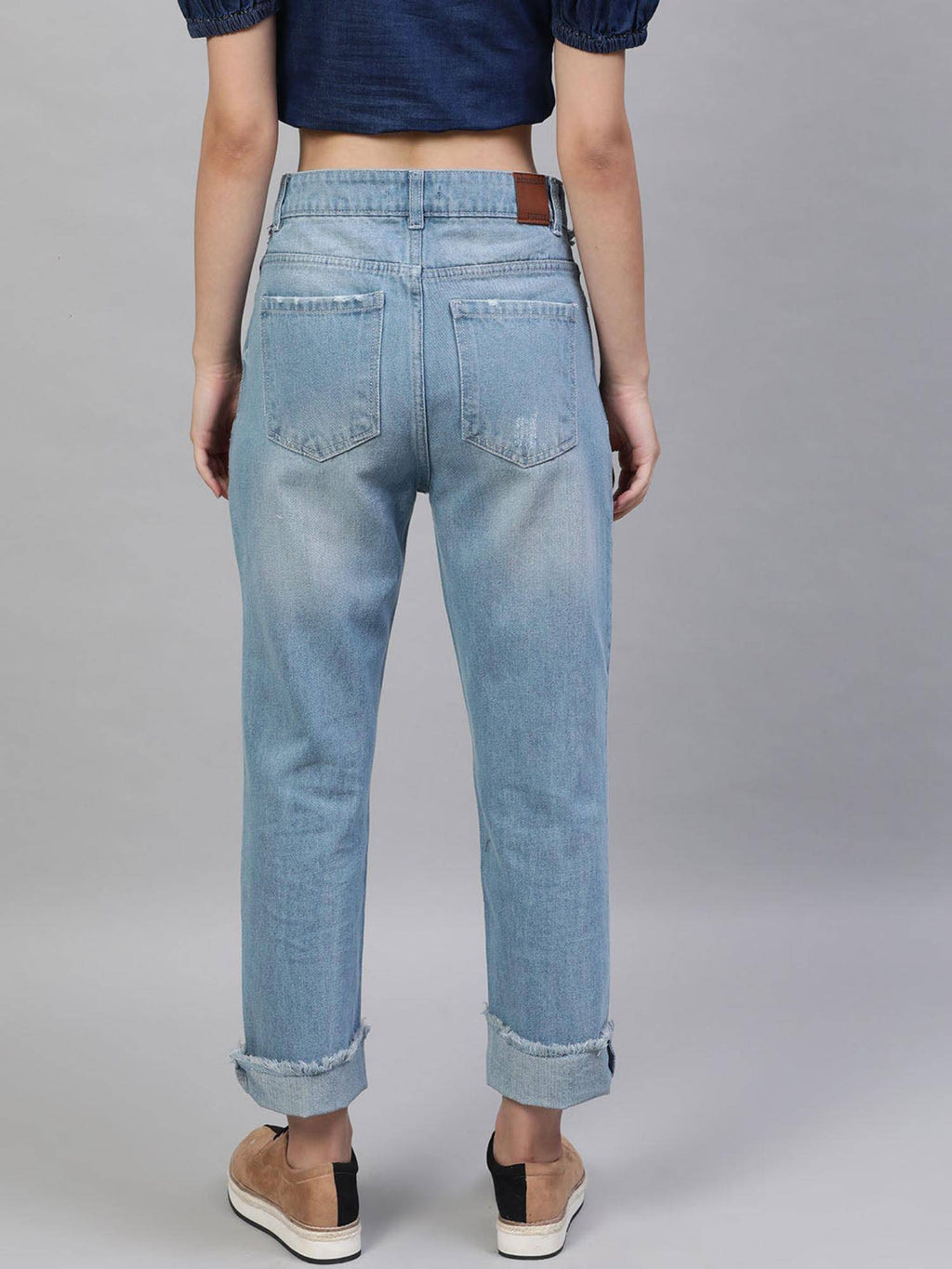 Blue Relaxed Fit Mid Rise Distressed Jeans | RF89 - view 3
