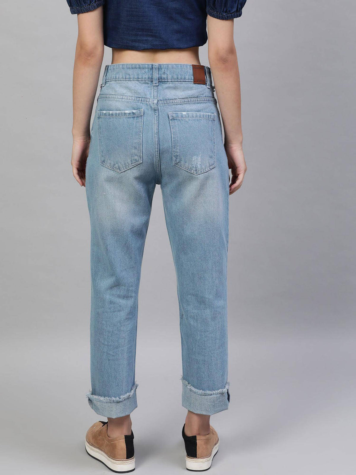 Blue Relaxed Fit Mid Rise Distressed Jeans | RF89 - view 3