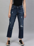 Navy Blue Straight Fit Mid Rise Distressed Jeans | ST23 - view 1