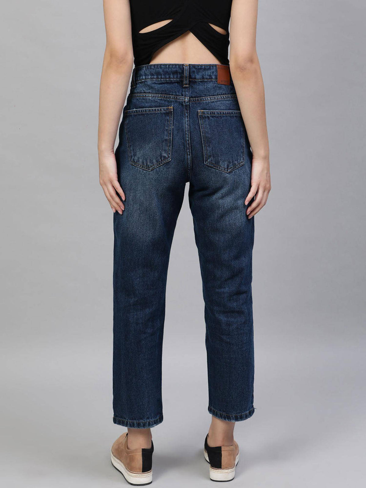 Navy Blue Straight Fit Mid Rise Distressed Jeans | ST23 - view 3