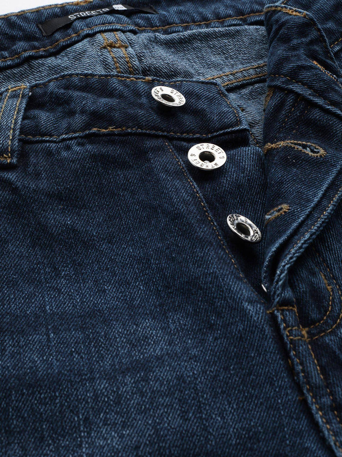 Navy Blue Straight Fit Mid Rise Distressed Jeans | ST23 - view 5