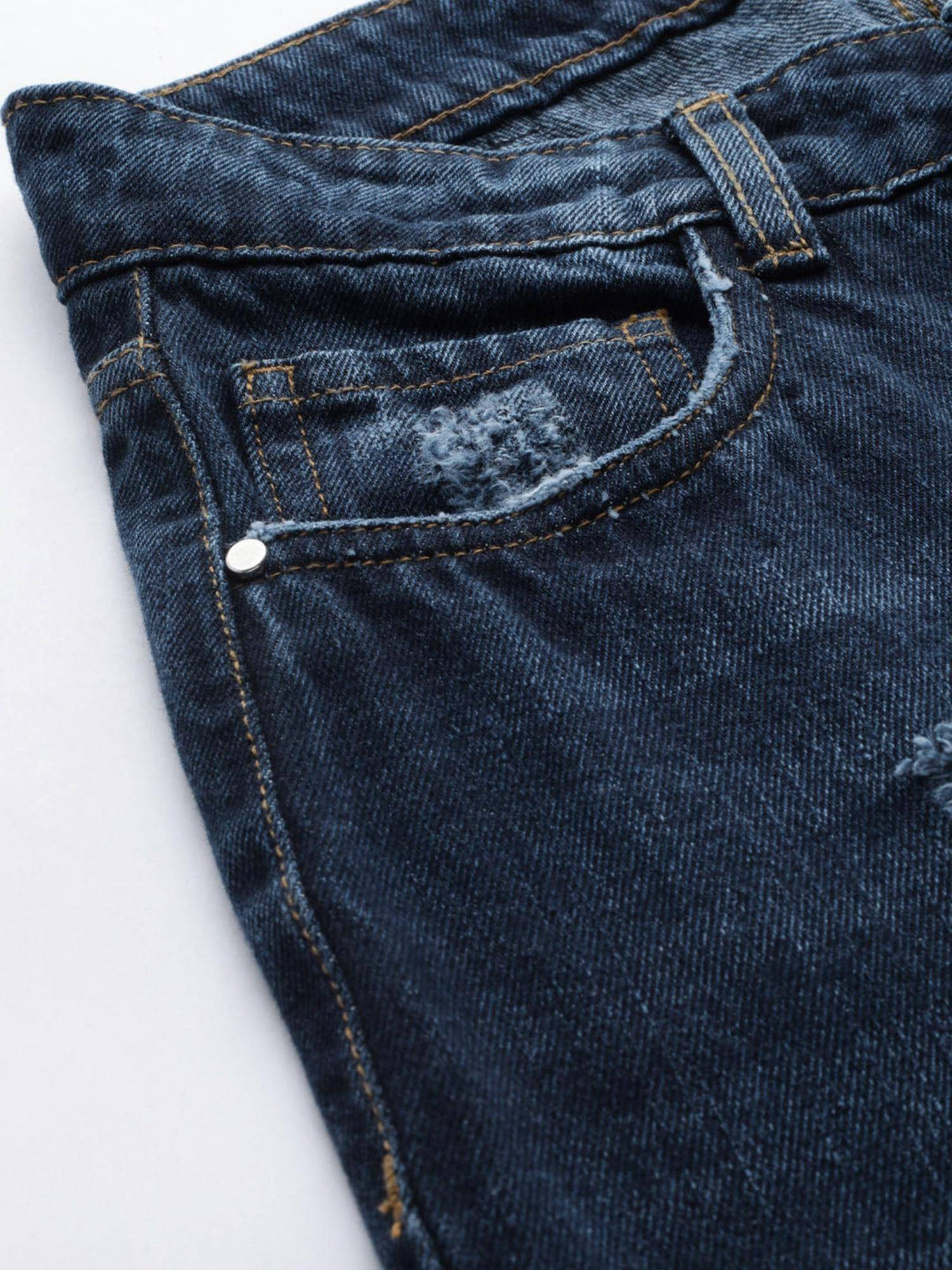 Navy Blue Straight Fit Mid Rise Distressed Jeans | ST23 - view 6