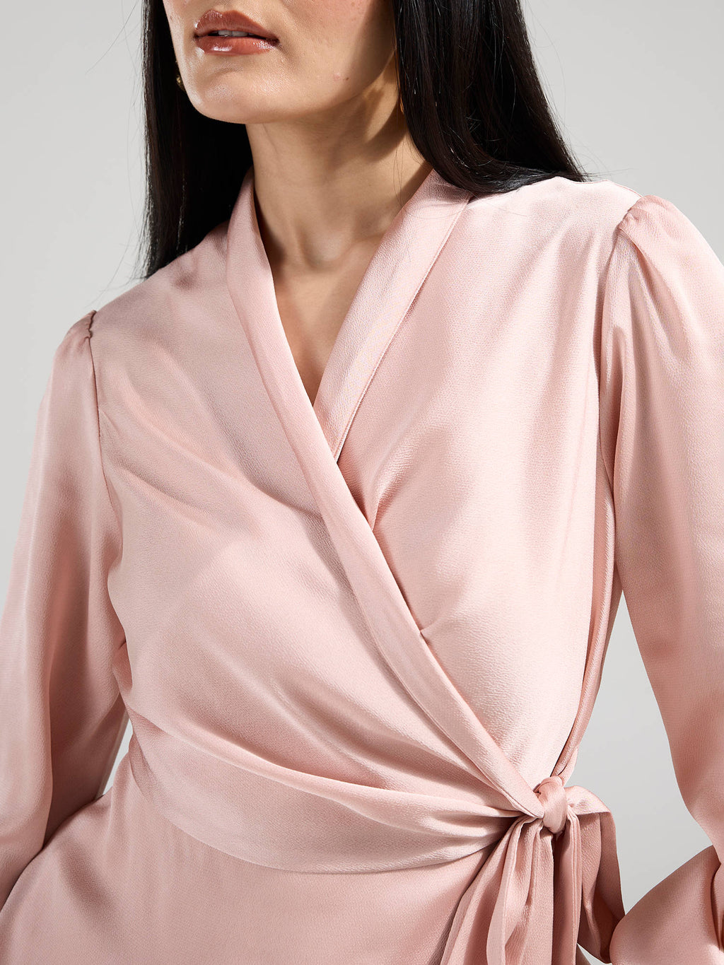 Blush Pink Wrap Neck Bishop Sleeves Peplum Top | pt51 - view 6
