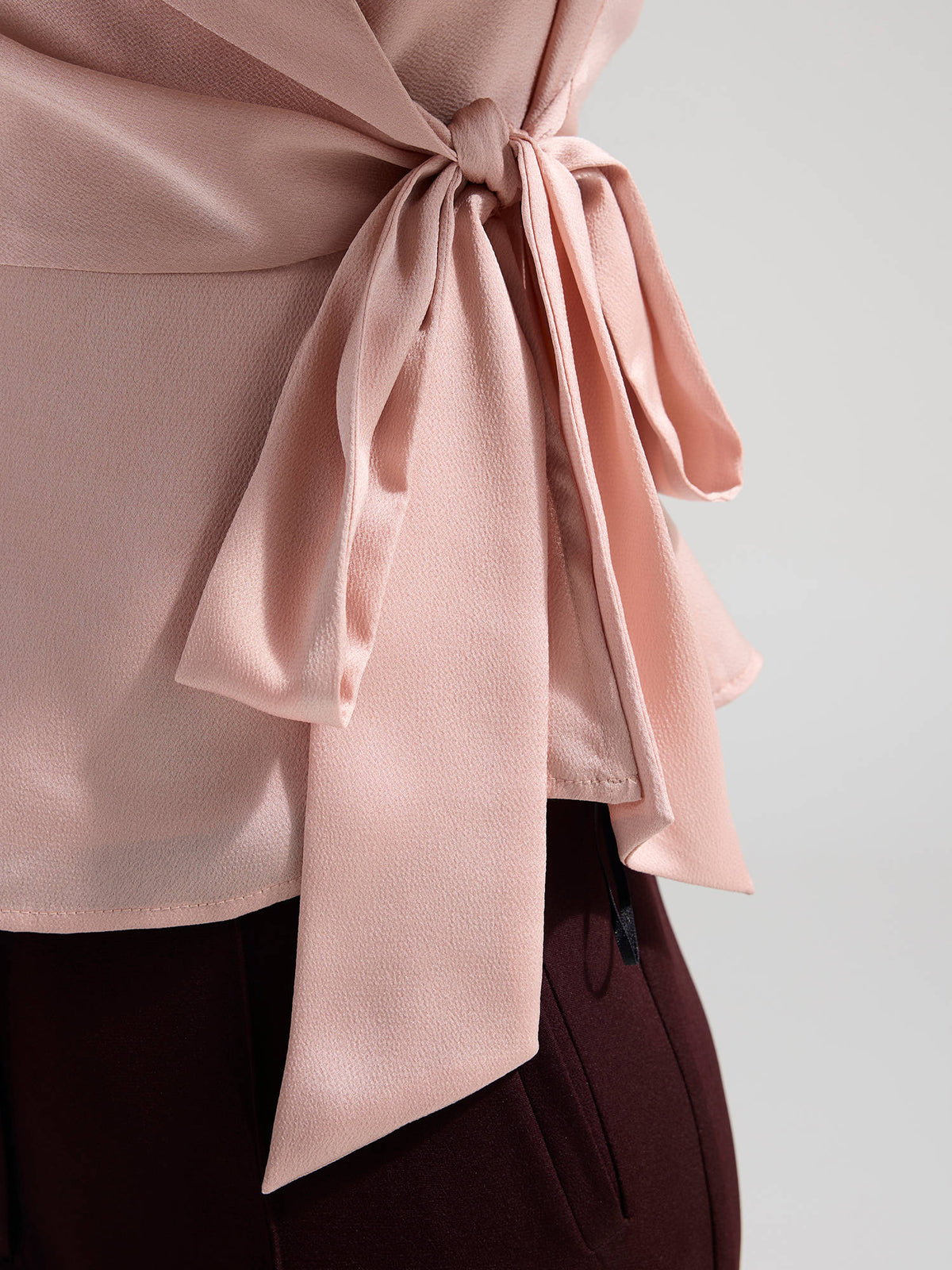 Blush Pink Wrap Neck Bishop Sleeves Peplum Top | pt51 - view 7