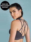 Mid-Impact Strappy Sports Bra with Removable Pads in KICASKN™ Fabric KIC102-Neon Yellow | sb09 - view 6