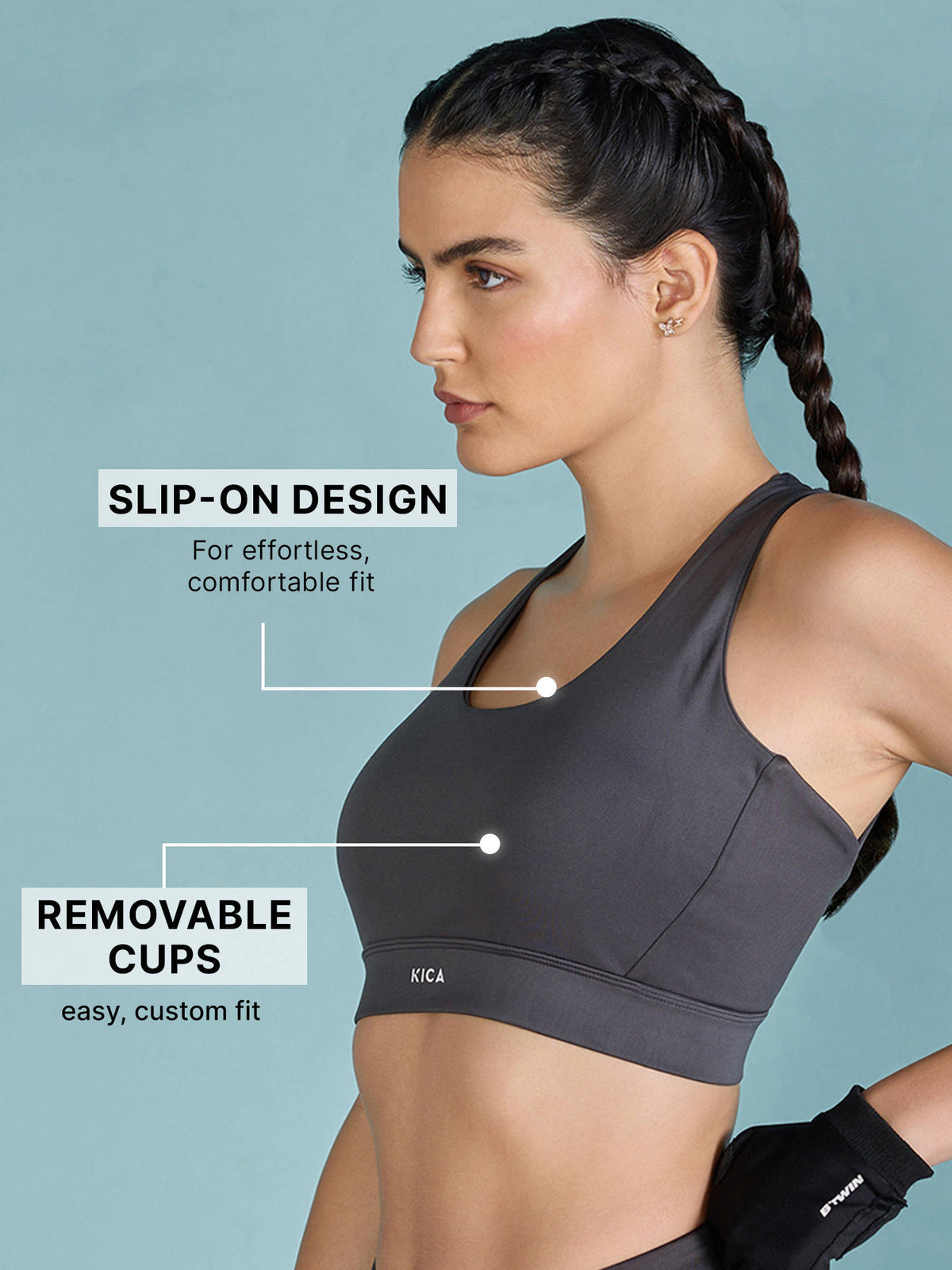 Mid-Impact Strappy Sports Bra with Removable Pads in KICASKN™ Fabric KIC102-Neon Yellow | sb09 - view 7
