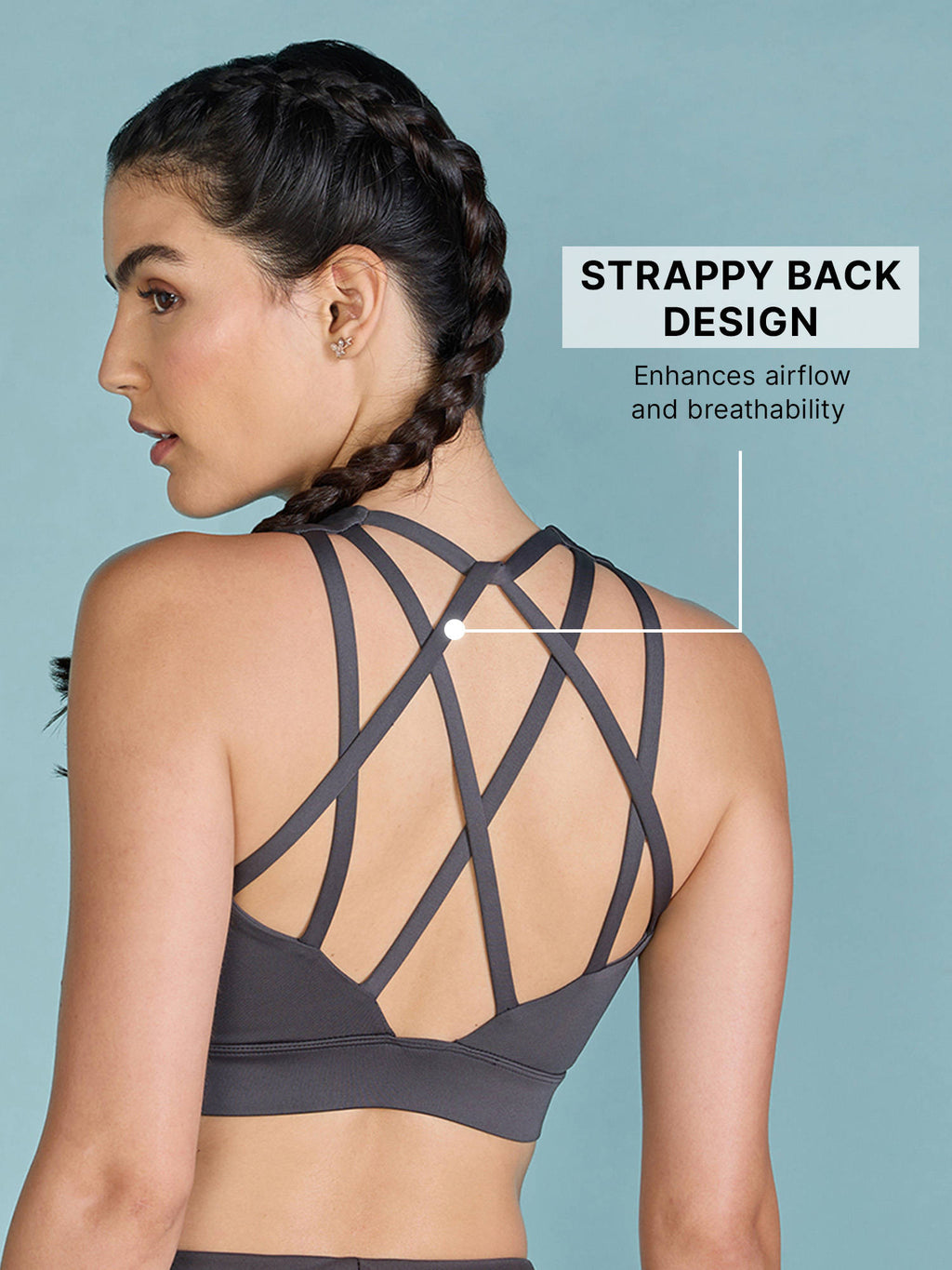 Mid-Impact Strappy Sports Bra with Removable Pads in KICASKN™ Fabric | sb09 - view 10