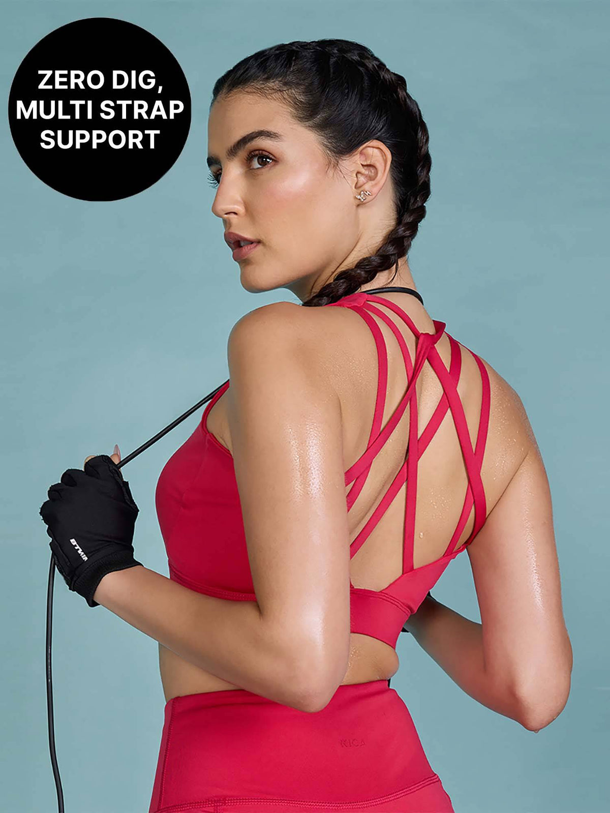 Mid-Impact Strappy Sports Bra with Removable Pads in KICASKN™ Fabric KIC102-Neon Yellow | sb09 - view 12