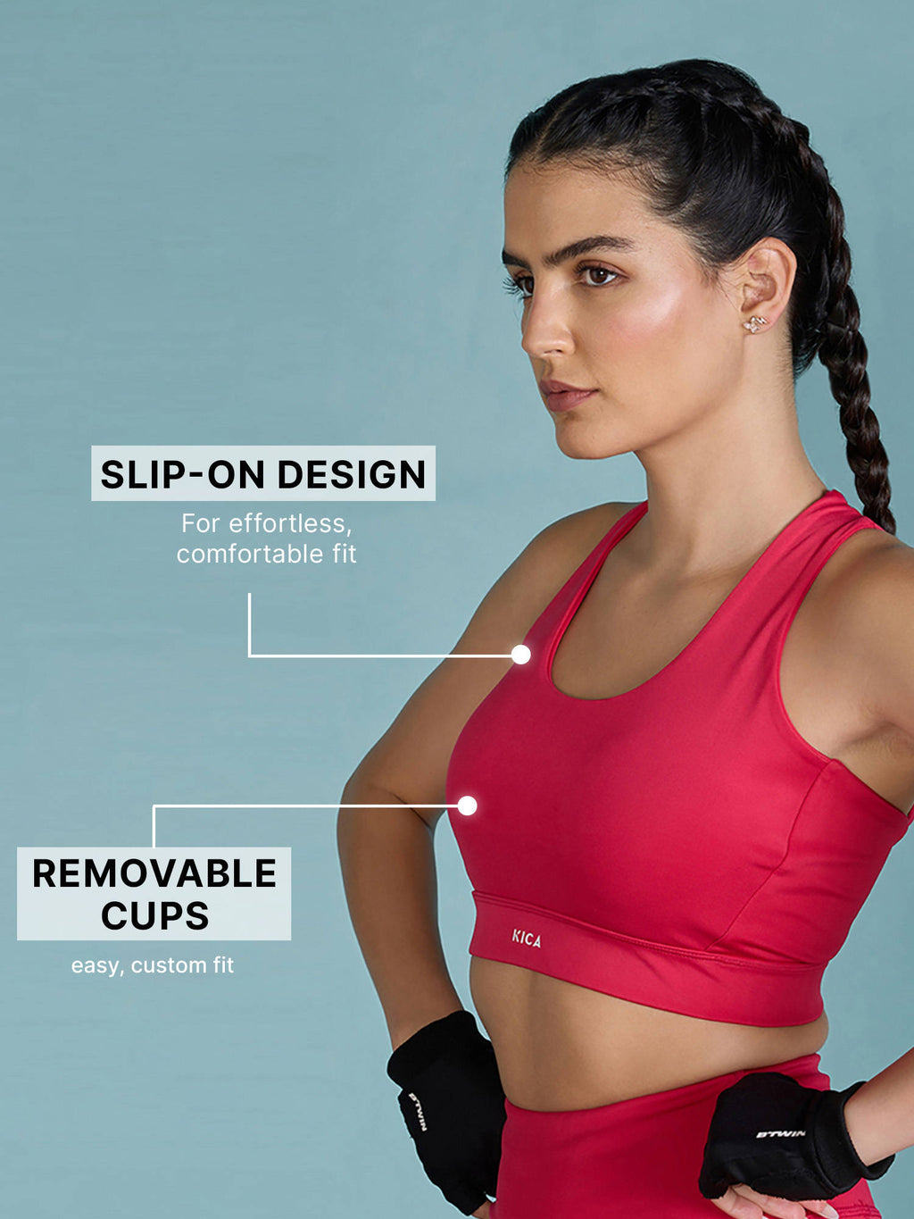 Mid-Impact Strappy Sports Bra with Removable Pads in KICASKN™ Fabric KIC102-Neon Yellow | sb09 - view 13