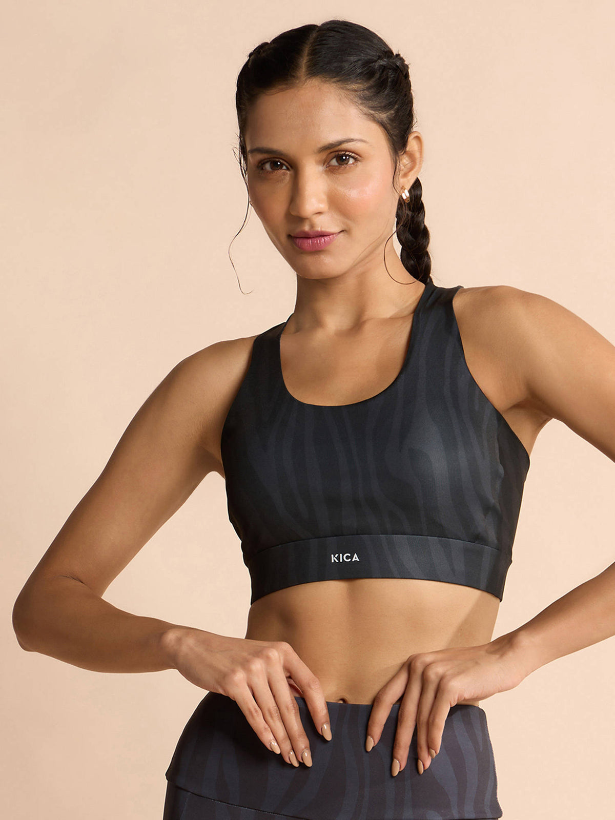 Mid-Impact Strappy Sports Bra with Removable Pads in KICASKN™ Fabric KIC102-Pink Printed | sb09 - view 31