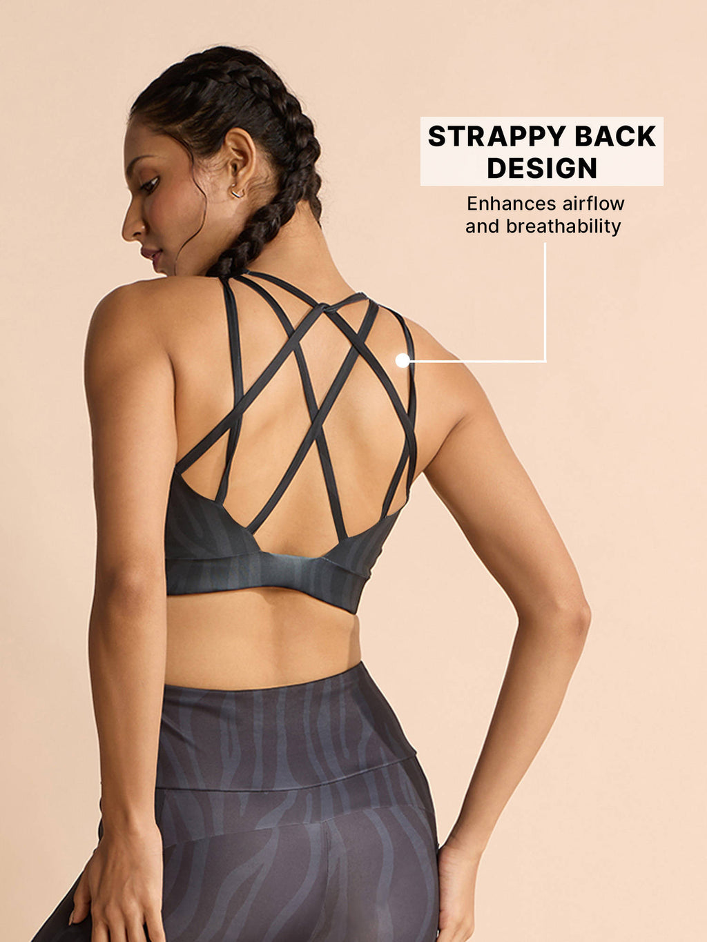Mid-Impact Strappy Sports Bra with Removable Pads in KICASKN™ Fabric | sb09 - view 4