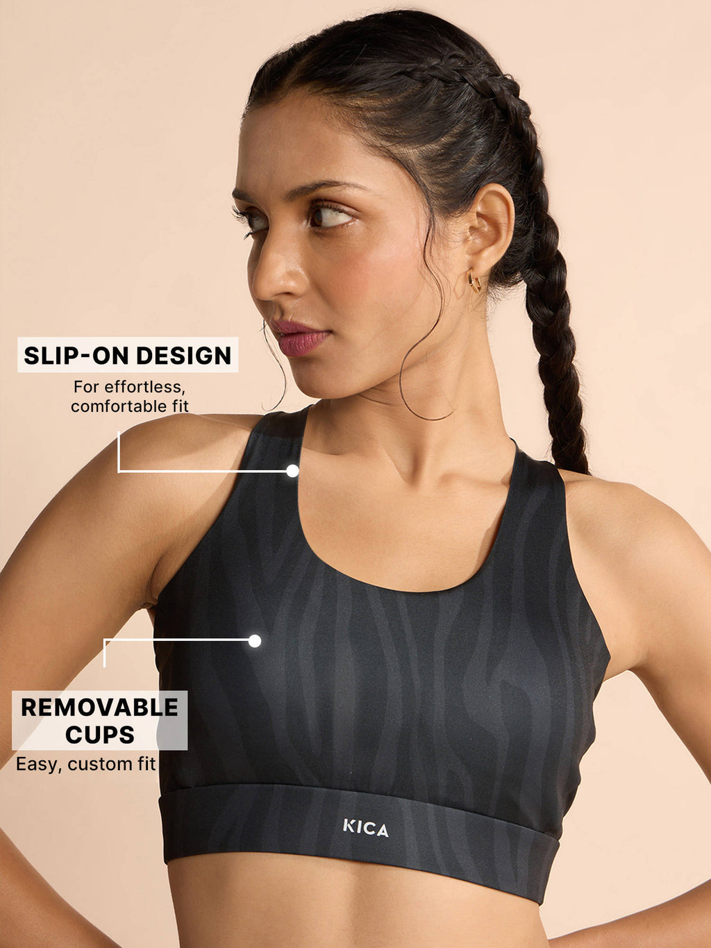 Mid-Impact Strappy Sports Bra with Removable Pads in KICASKN™ Fabric | sb09 - view 5