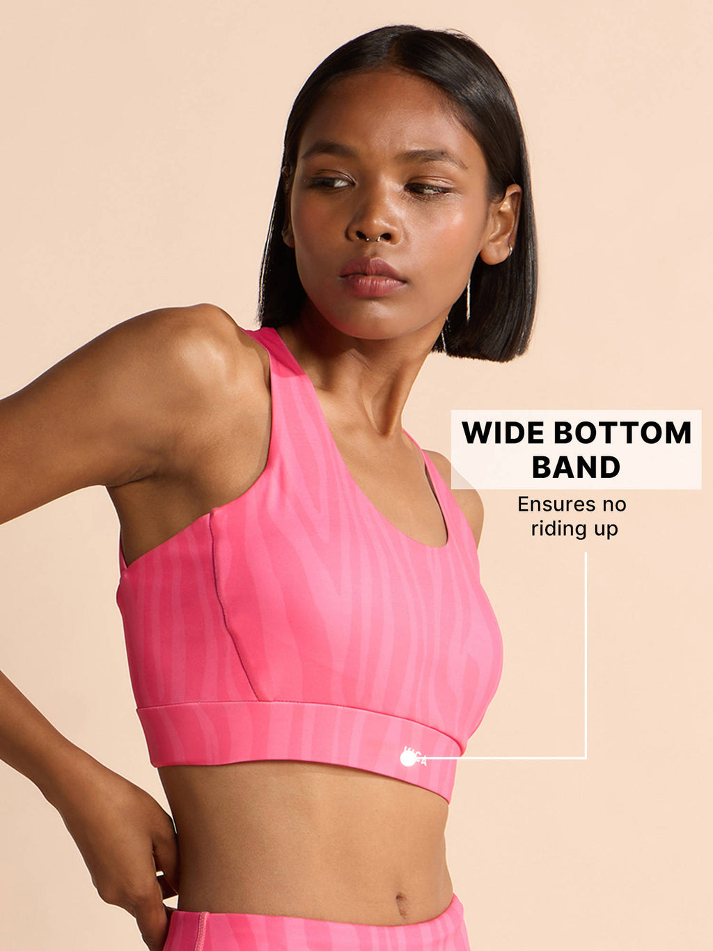 Mid-Impact Strappy Sports Bra with Removable Pads in KICASKN™ Fabric KIC102-Pink Printed | sb09 - view 2