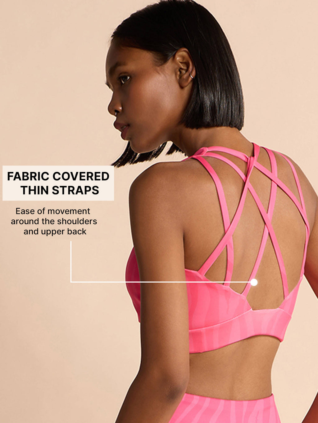 Mid-Impact Strappy Sports Bra with Removable Pads in KICASKN™ Fabric KIC102-Pink Printed | sb09 - view 5
