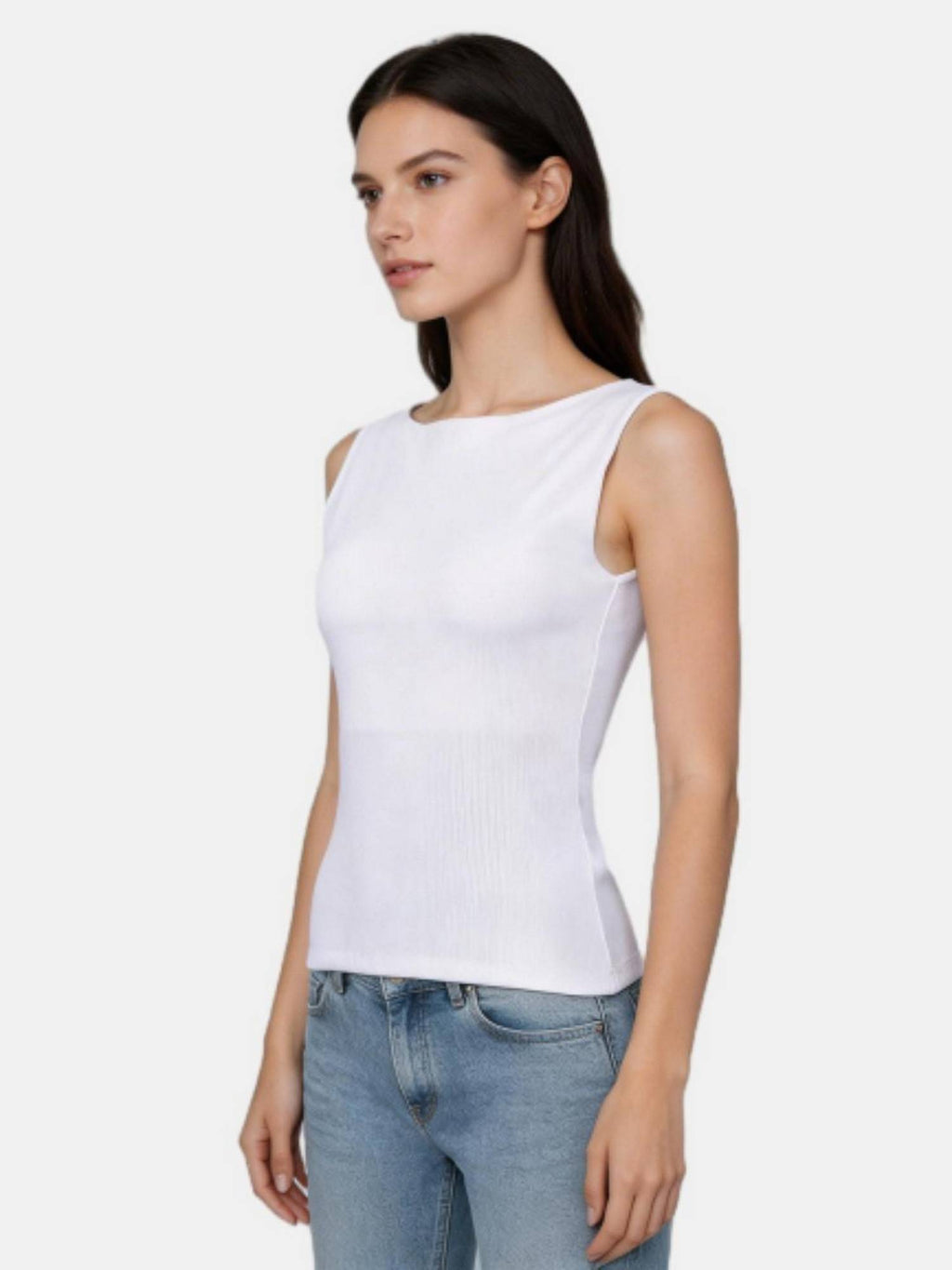 White Solid Regular Fit Tank Top | TT98 - view 3