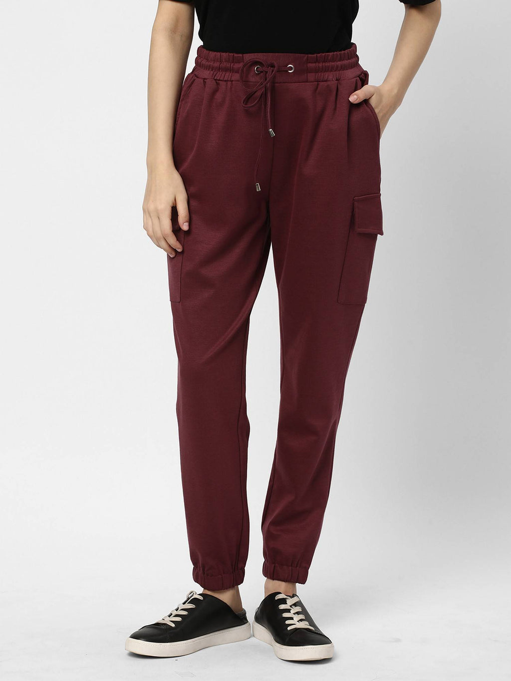 Burgundy Solid Regular Joggers | WJ89 - view 1