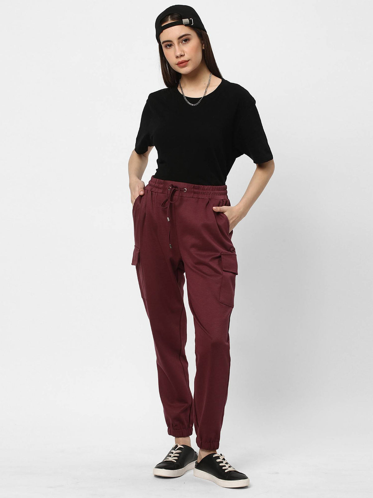 Burgundy Solid Regular Joggers | WJ89 - view 2