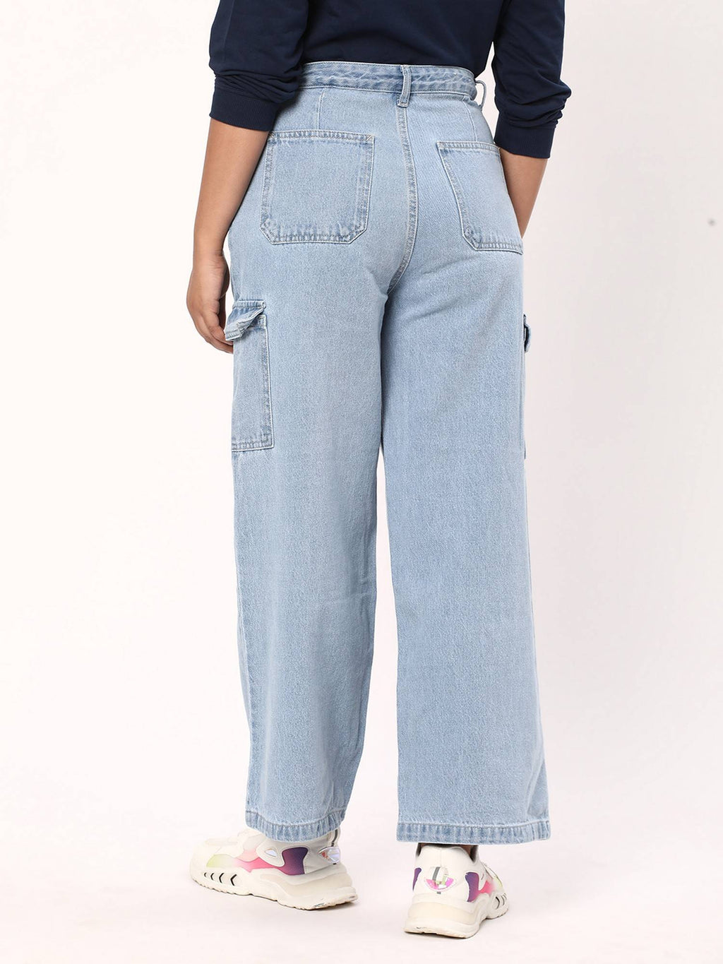 Solid Wide Cotton Blue Jeans | RF89 - view 3