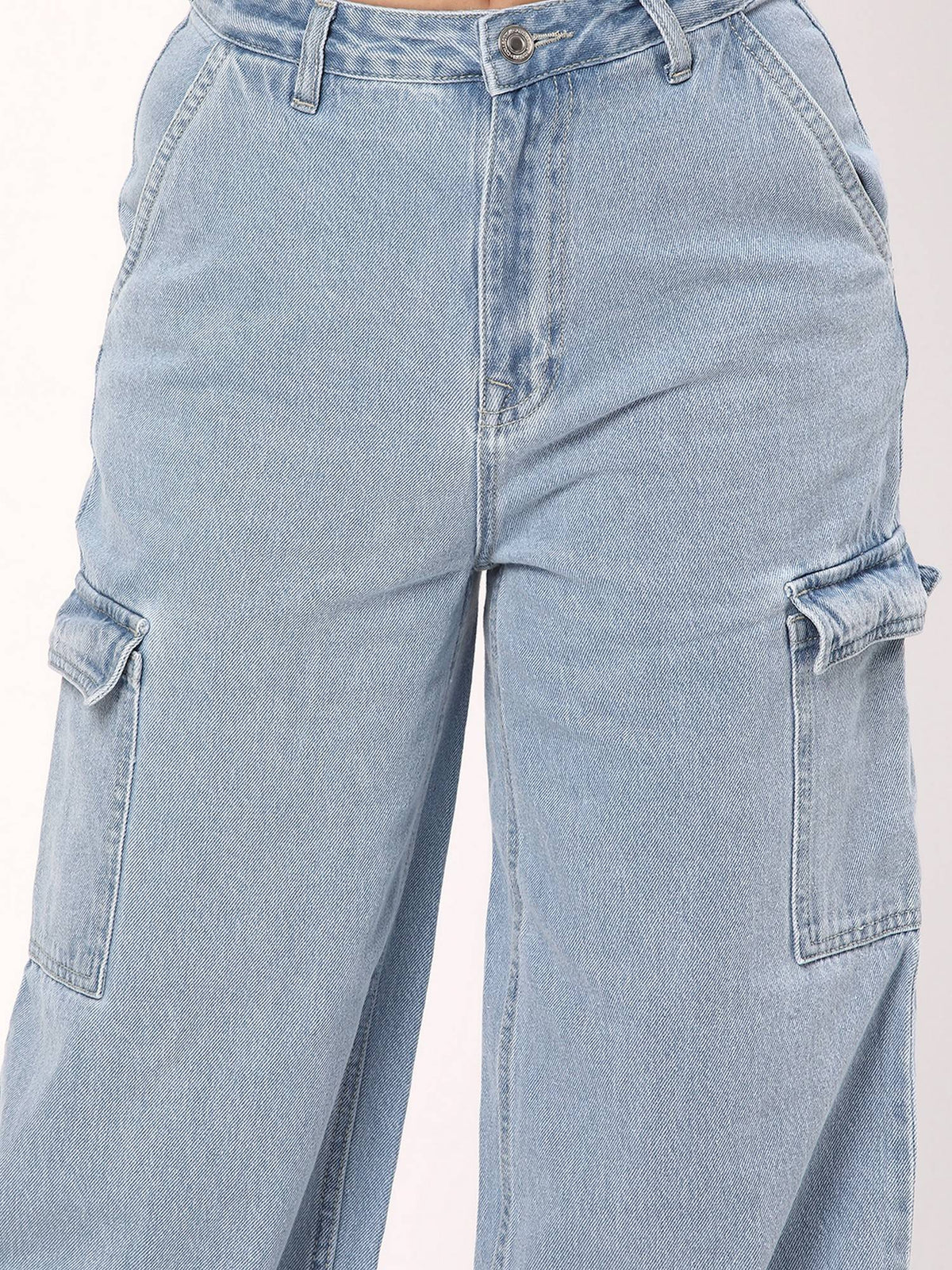 Solid Wide Cotton Blue Jeans | BG78 - view 4