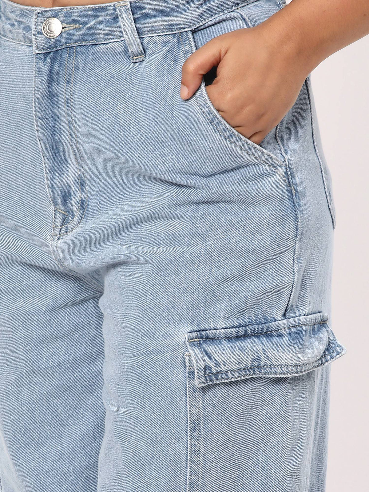 Solid Wide Cotton Blue Jeans | BG78 - view 5