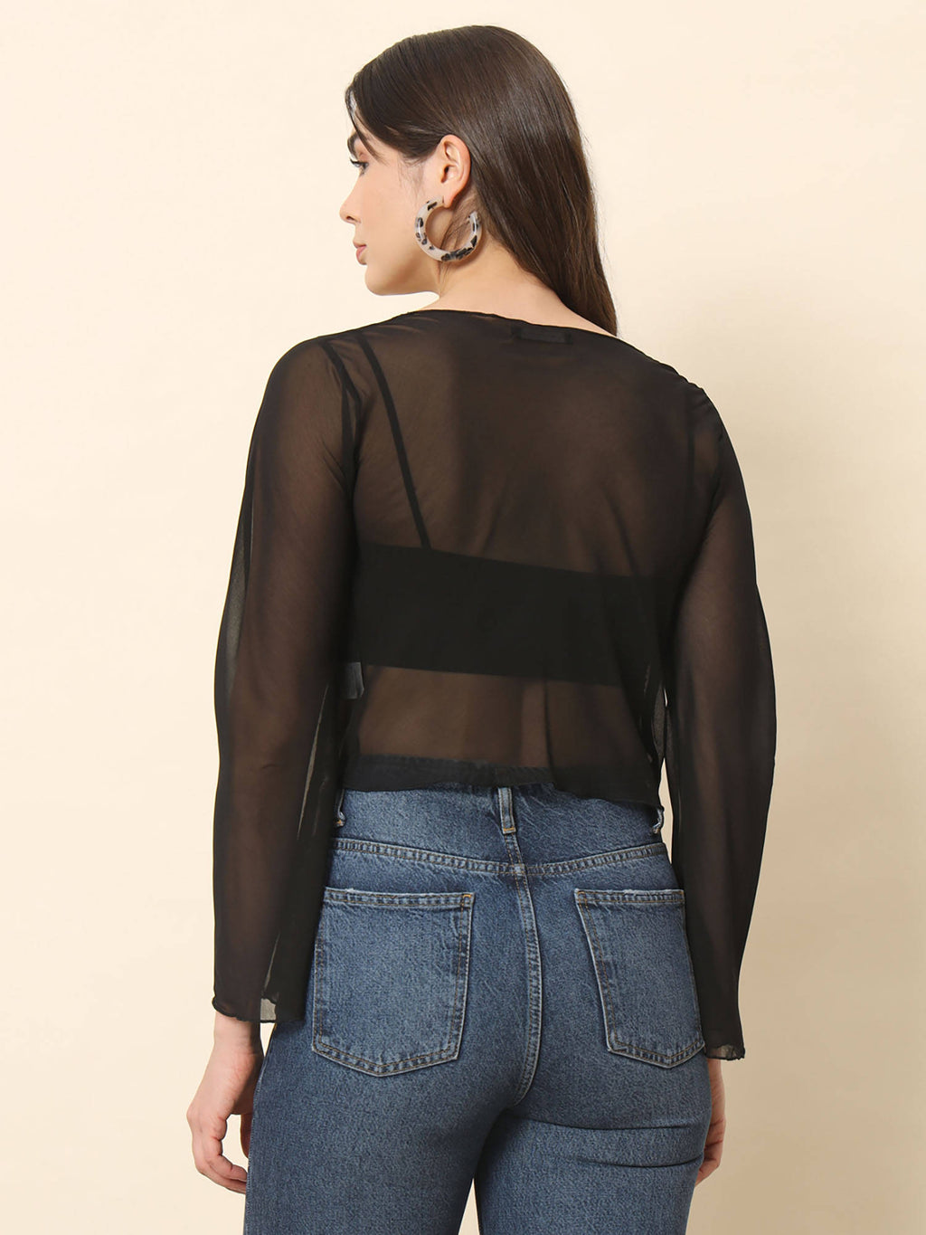 Black Front Tie-Up Crop Shrug Black | JC78 - view 3