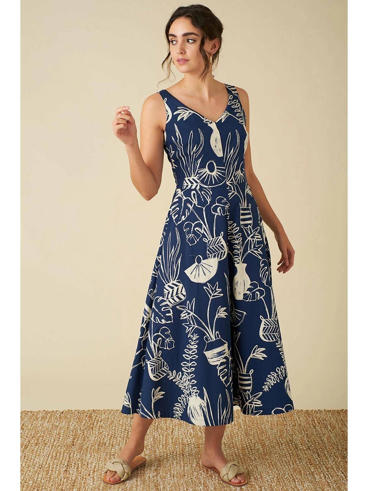 V-Neck Blue Midi Dress | D56 - view 1