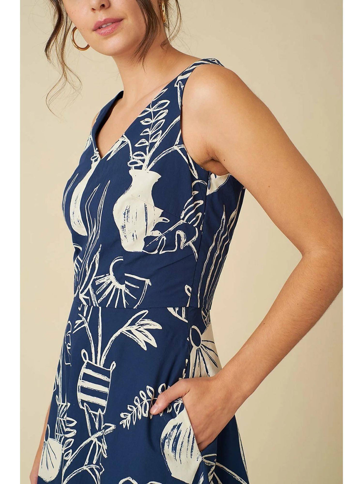 V-Neck Blue Midi Dress | D56 - view 3