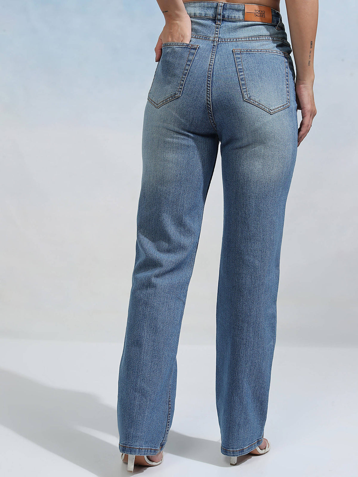 Women Light Blue Straight Fit Jeans | ST23 - view 2