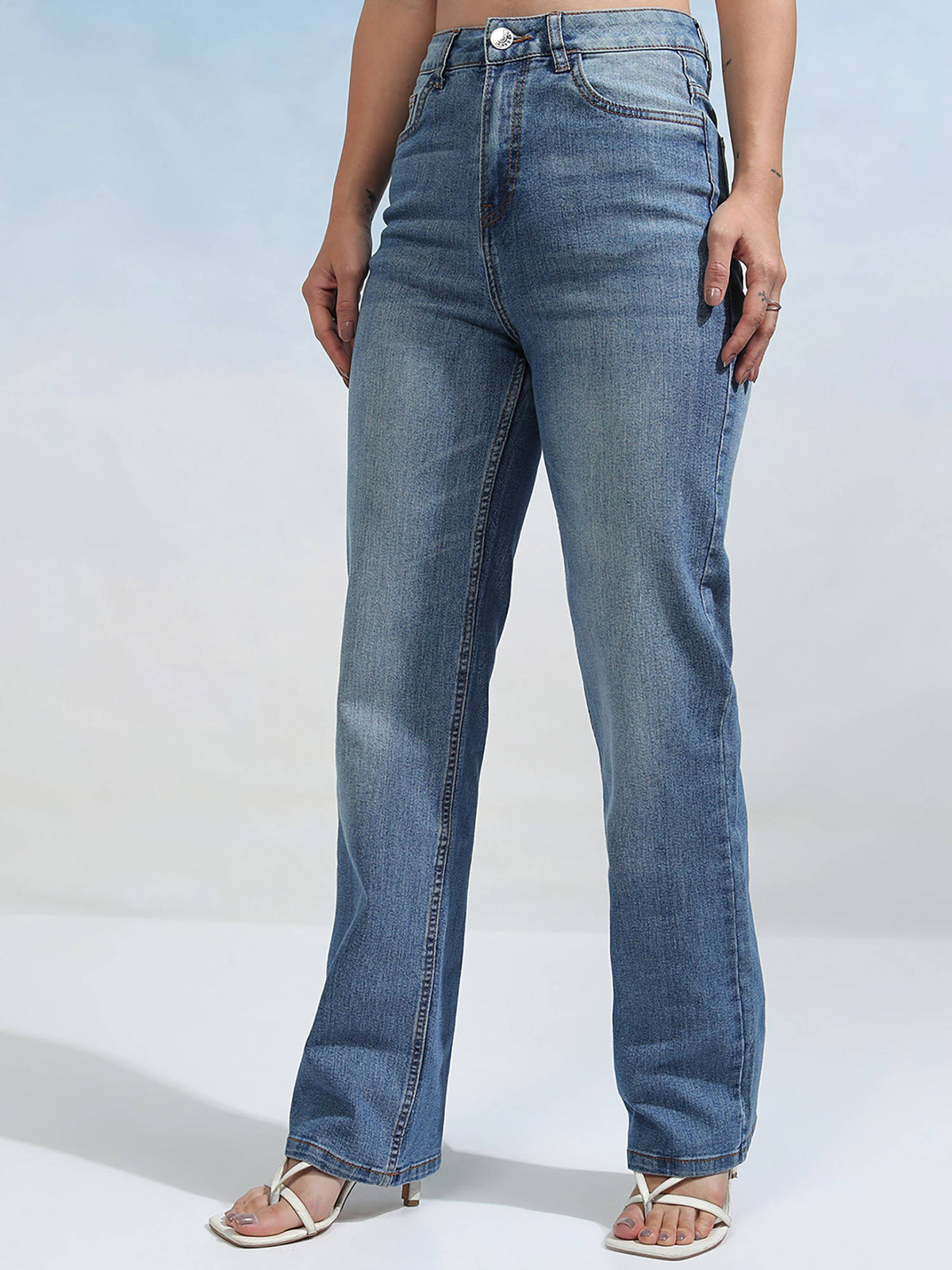 Women Light Blue Straight Fit Jeans | ST23 - view 4
