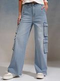 Women Blue Straight Fit Cargo Jeans | ST23 - view 1