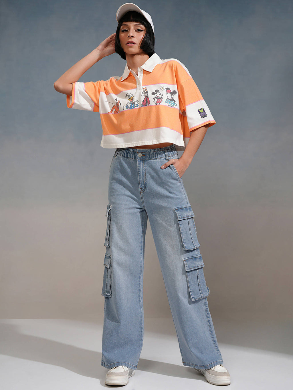 Women Blue Straight Fit Cargo Jeans | ST23 - view 3