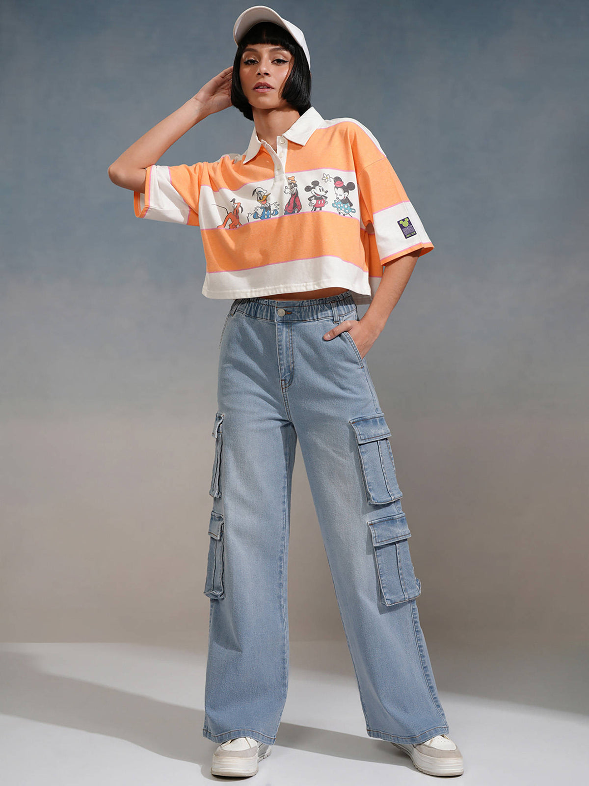 Women Blue Straight Fit Cargo Jeans | ST23 - view 3